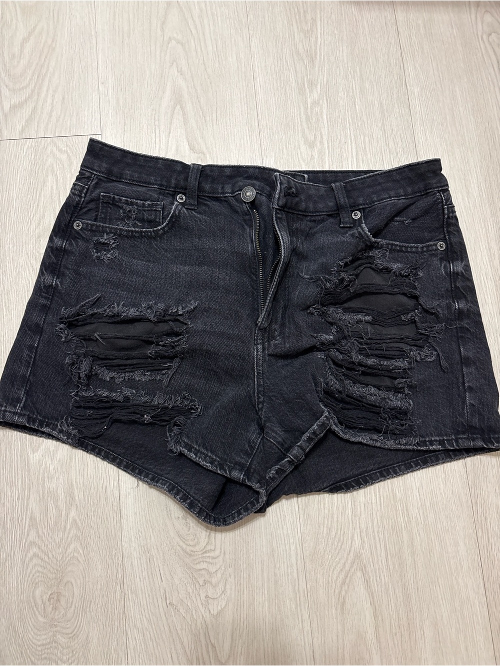 American Eagle Outfitters Black Distressed High-Rise Jean Shorts